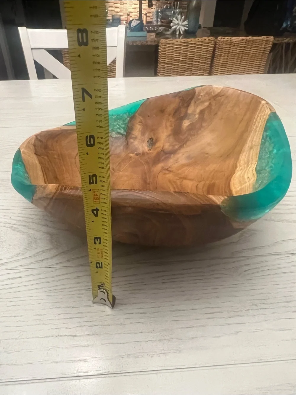 Pier 1 Teak Wood Turquoise Resin Bowl Indonesia Coastal Decor 10”